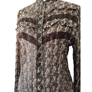 Vintage ‘00s Apt. 9 Sheer Brown Floral Print Accordion Pleat Long Sleeve Blouse thumbnail 4
