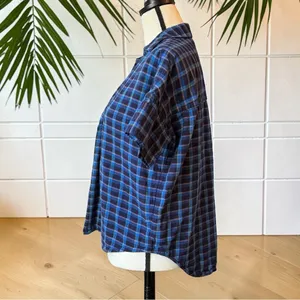 Madewell XS Blue Plaid Short Sleeve Popover Shirt 100% Cotton thumbnail 6
