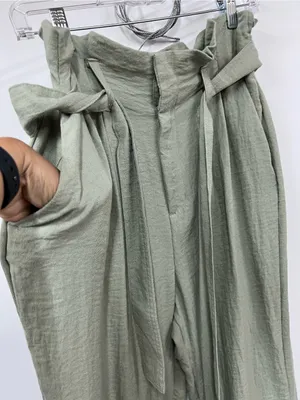 Paper bag high tie waist Sage Green Pants size S thumbnail 9