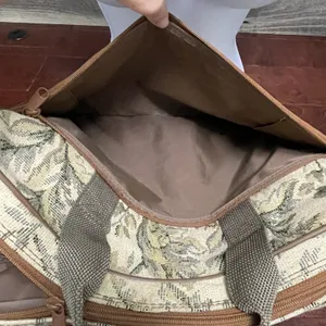 Verdi Vintage Tapestry Messenger / Laptop Bag Cream Brown and Green Floral thumbnail 9