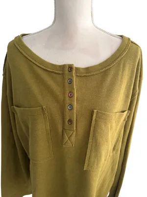 POL Waffle Knit Martini Green Long Sleeve Top Size Large thumbnail 3