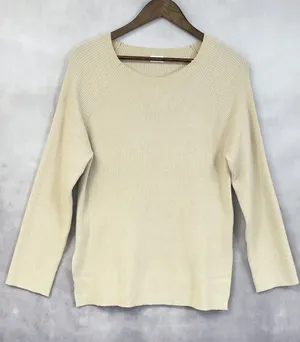 Zyia Active‎ Delphine Ribbed Sweater Women Large Ecru Minimal Athleisure Scandi thumbnail 1
