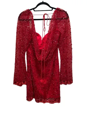 For Love & Lemons Gwendolyn Red Sequin Open Back Mini Dress Women’s Size Medium thumbnail 11