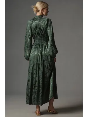 NWT by Anthropologie The Somerset Maxi in Green Mock-Neck Edition Dress M thumbnail 3
