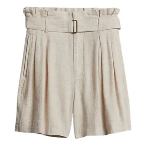 NWT Womens Size 8 Banana Republic Khaki Beige Linen-Blend Paperbag Short NEW thumbnail 1