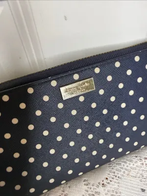 Kate Spade Navy blue Polka Dot Zip Around Wallet with Gold Logo thumbnail 3