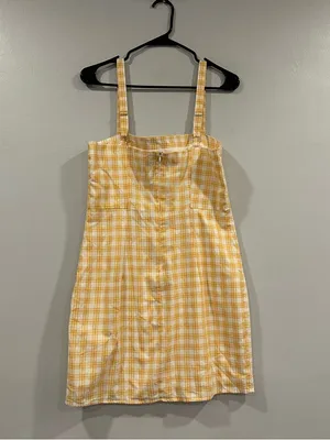 Forever 21 Yellow White Checkered Sleeveless Dress Large L NEW thumbnail 3