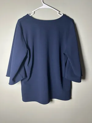 Ann Taylor Factory Navy Blue V-Neck Tunic Top Size L 3/4 Sleeve thumbnail 2