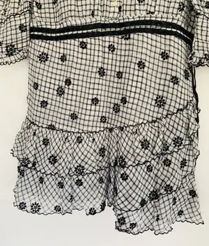 LoveShackFancy Lorelei Charcoal Floral Gingham Plaid Mini Dress Size Large thumbnail 8
