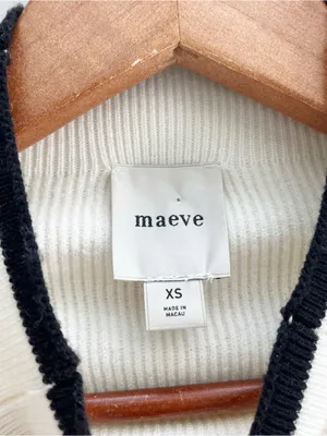 Anthropologie Maeve Modern Ivory Black Bell Sleeve Ribbed Flute Sweater thumbnail 7