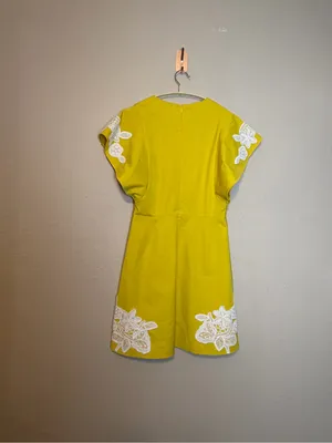 Pearl by Lela‎ Rose Stretch Cotton Lace crochet Detail Dress in yellow white 6 thumbnail 8