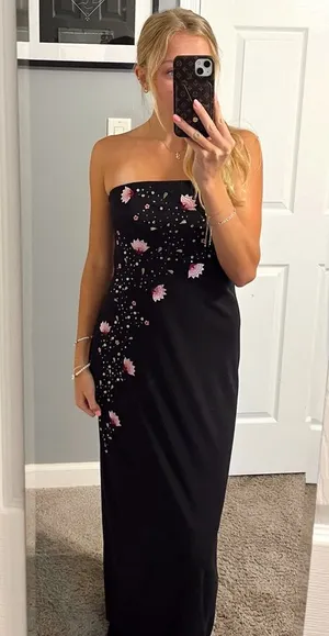 ONYX Nite Black Floral Strapless Prom Dress thumbnail 1