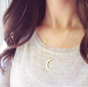 Moon & Stars Charm Gold Silver Necklace Dainty thumbnail 1