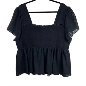 Torrid Sz 3X Black Square Neck Smocked Eyelet Peplum Top Short Sleeve thumbnail 3