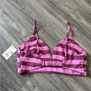 A New Day Linen Blend Striped Pink and Purple Crop Top thumbnail 2