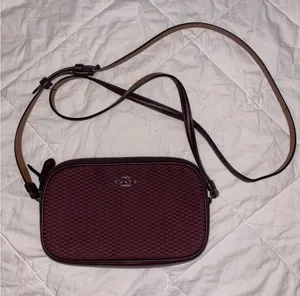 Coach Burgundy Checker Crossbody Bag with Silver Logo thumbnail 1