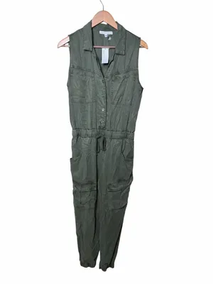 New Young Fabulous & Broke Olive Green Cargo Utility Jumpsuit Tencel Size Medium thumbnail 2