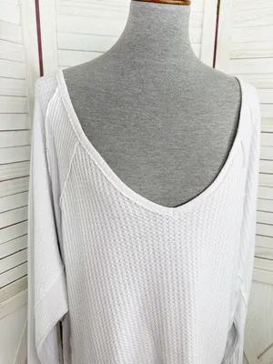 Free People Santa Clara Thermal Oversized Slouchy Top‎ Medium Blue White thumbnail 5