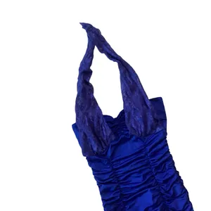 Solid Ruched Halter Bodycon Dress Blue Size XS thumbnail 5