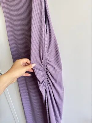 Gilli Ribbed Midi Dress Lavender Side Ruched Sleeveless Bodycon Size L thumbnail 4