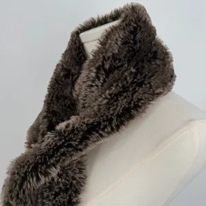 Restoration Hardware scarf faux fur pull through stole neck wrap chocolate brown thumbnail 3