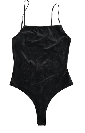 Velvet Black Bodysuit With Adjustable Spaghetti Straps By Forever 21 Size M thumbnail 1