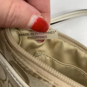 Coach Small Wristlet Signature Jacquard Monogram Khaki Tan White Patent Leather thumbnail 7