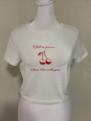 wild fable White Crop Tee with Red Cherry Graphic thumbnail 1