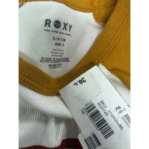 Roxy Womens Floral Raglan Ribbed Baby Tee Mustard Yellow White Crop Top Small…. thumbnail 3