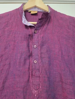 Womens 100% Linen Shirt Dress Size Small Artsy Dark Academia Resort Tropical thumbnail 4
