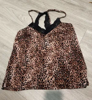 Leopard Print Lace-Trim Cami Top - Black & Brown thumbnail 1