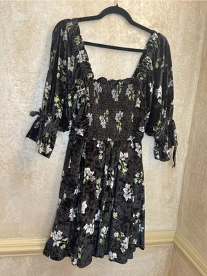 Hutch Black Velvet Floral Ruched Square Neck Mini Dress Size M Whimsigoth thumbnail 6
