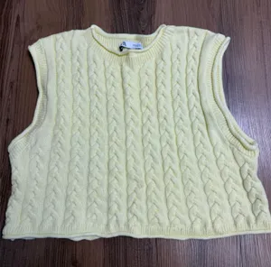 Zara Vest Cable Knit Yellow Fisherman Sweater Vest Tank Top Fall Chunky‎ Preppy thumbnail 1