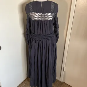 ASOS EDITION Charcoal Gray Crochet Trim Drop Waist Maxi Dress 4 Cotton Boho thumbnail 8