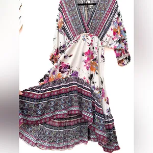 Umgee High Low Hem V Neck Floral and Paisley print balloon sleeves boho thumbnail 3