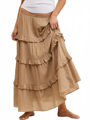 AE Ready To Ruffle Tiered Midaxi Skirt American Eagle NWT Toasted Almond XS thumbnail 5