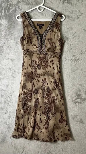 Vintage Y2K Boho Paisley Silk Midi Dress V Neck Earth Tone Flowy Cottagecore SM thumbnail 1