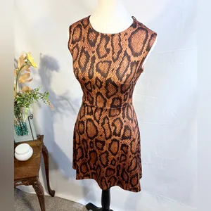 NWT WeWoreWhat Snake Print Fit & Flare Dress Brown Black Sleeveless Mini ~XS💛 thumbnail 4