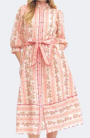 Entro Women’s Floral and Stripe Midi Shirt Dress on Red Size S thumbnail 1