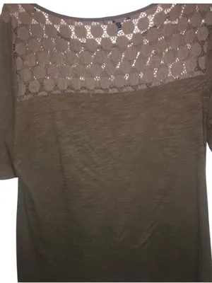 GAP Short-Sleeve Lace Yoke Top in Olive Taupe thumbnail 4