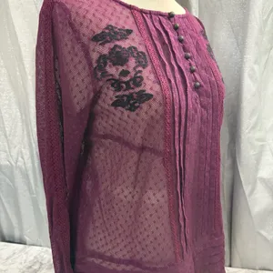 Free People maroon and Black enroidered sheer Jocelyn tunic top thumbnail 11