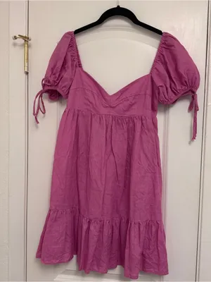 Olivaceous Pink Puff Sleeve Babydoll Linen Dress thumbnail 2