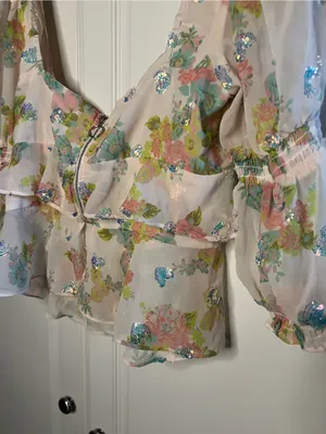 For Love & Lemons Paradis Floral Sequin Ruffle Blouse thumbnail 15