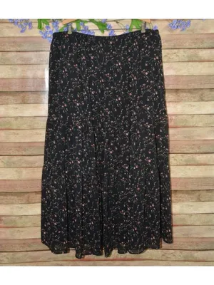 Boho Ava & Viv Chiffon Maxi Skirt 1X Plus Black Micro Ditsy Floral Tiered MINT thumbnail 7
