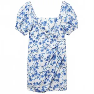Mango Cotton Balloon-Sleeve Floral Printed Mini Dress Blue White NWT 4 / Small thumbnail 3