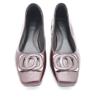 Vero Cuoio Burgundy Croc Embossed Leather Square Toe Buckle Low Block Heel 8 thumbnail 3