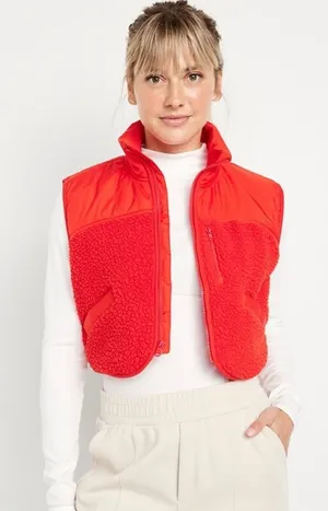 Old Navy Crop Hybrid Zip Vest Red thumbnail 1