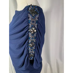 Midnight Velvet Womens Navy Blue Embellished Ruched Evening Gown‎ Dress Size 6 thumbnail 3