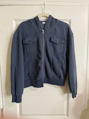 GAP Oversized Icon Full Zip Hoodie Blue Fleece Women’s Small Relaxed Fit thumbnail 2