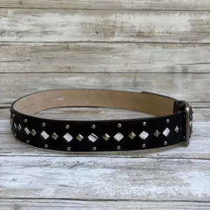 Apt 9 Studded Leather Belt M Black Diamond Mirrors Double Prong Y2K Grunge Punk thumbnail 5